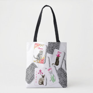 Bolsa Tote Saco de mão de Mahjong com peças de gato