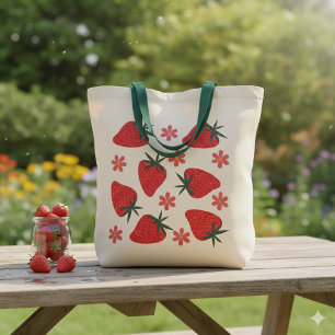 Bolsa Tote Saco de mão de morangos simples vermelho verde ros
