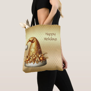 Bolsa Tote Saco de mão de Natal com chapéu de Papai Noel dour