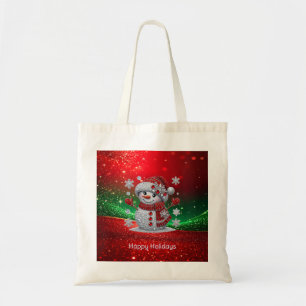 Bolsa Tote Saco de mão de Natal com Flocos de Neve e Rhinesto