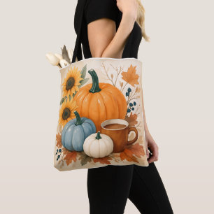 Bolsa Tote Saco de mão de outono com abóboras em aquarela