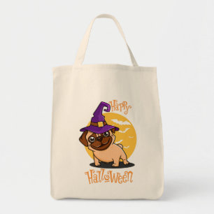 Bolsa Tote Saco de mão de Pug do Halloween