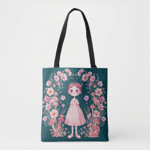 Bolsa Tote Saco de mão de Teal Escuro com Grinalda Floral Cap