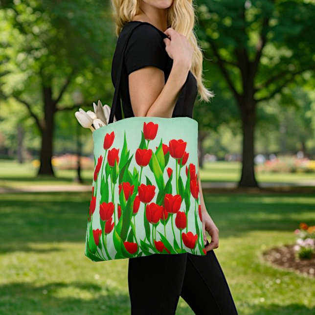 Bolsa Tote Saco de mão de tulipas vermelhas (Criador carregado)