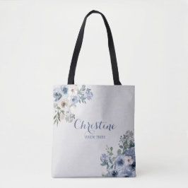 Bolsa Tote Saco de mão Dusty Blue White Floral Bride Tribe