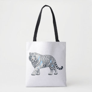 Bolsa Tote Saco de mão em arte com majestoso tigre branco