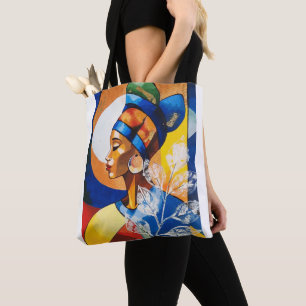 Bolsa Tote Saco de mão em tecido com estampa artística de mul