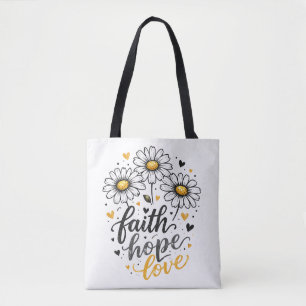 Bolsa Tote Saco de mão Faith, Hope, Love & Daisies