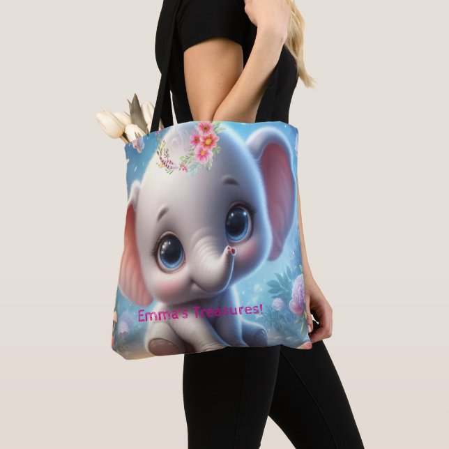 Bolsa Tote Saco de mão, Flor de Elefante Branco Bebê Fofo (Close Up)