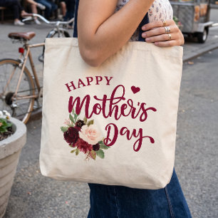 Bolsa Tote Saco de mão floral Burgundy Blush Feliz Dia das Mã