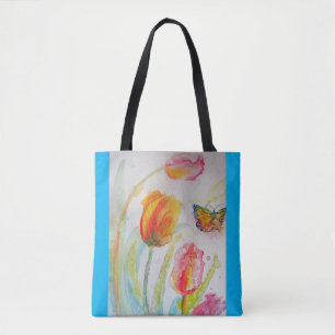 Bolsa Tote Saco de mão floral de aquarela de tulipas