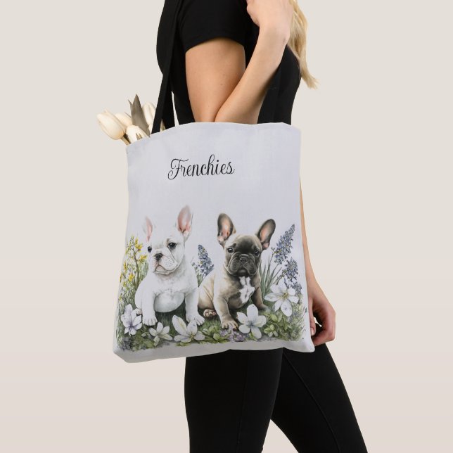 Bolsa Tote Saco de mão floral de Bulldog Francês (Close Up)