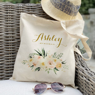 Bolsa Tote Saco de mão floral marfim e rosa para damas de hon