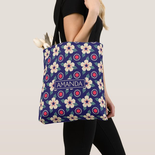 Bolsa Tote Saco de mão floral personalizado com nome (Close Up)