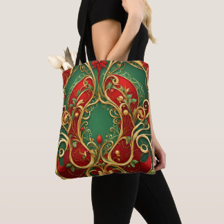 Bolsa Tote Saco de mão floral vermelho verde para o Natal
