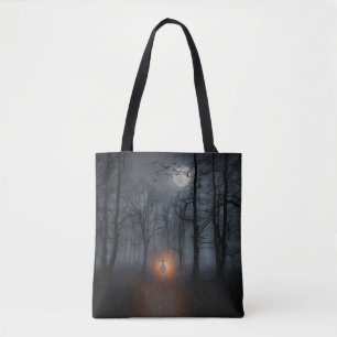 Bolsa Tote Saco de mão Floresta Nebulosa ao Luar e Figura Mis