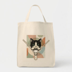 Bolsa Tote Saco de mão gato Peekaboo Fundo geométrico pastel