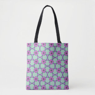 Bolsa Tote Saco de Mão Geométrico de Flor de Hortelã & Violet