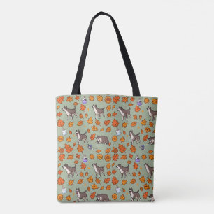 Bolsa Tote Saco de mão Great Dane Halloween Floral Fofo Kawai
