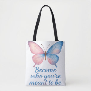 Bolsa Tote Saco de mão motivacional com borboleta em aquarela