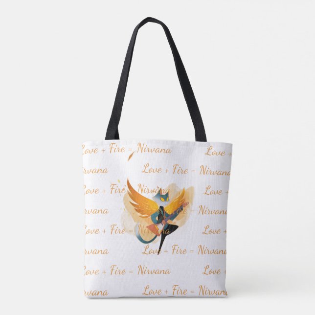 Bolsa Tote Saco de mão Nirvana Cat com Guitarra & Asas – Bran (Verso)