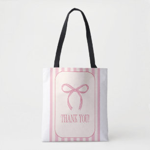 Bolsa Tote Saco de mão 'obrigado' com laço rosa e listras ros