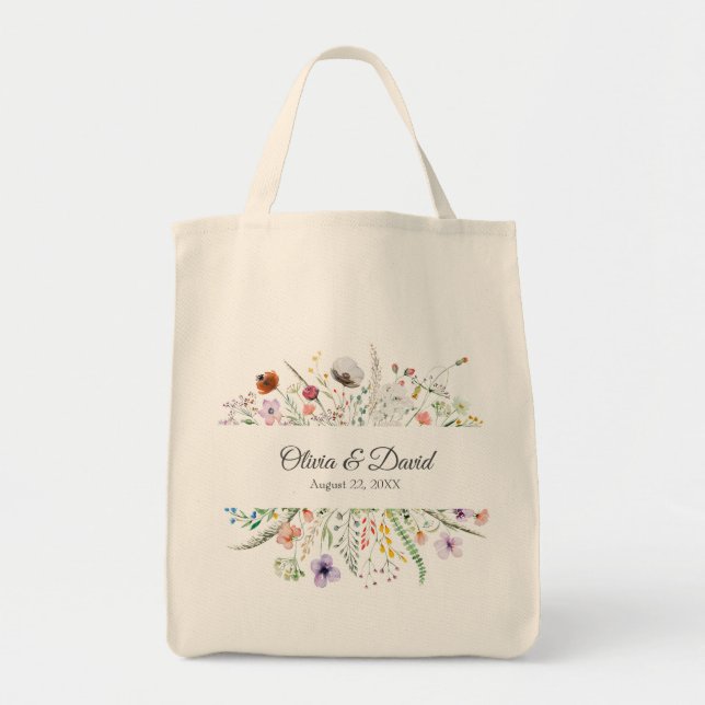 Bolsa Tote Saco de mão para casamento com tema de prado de fl (Frente)
