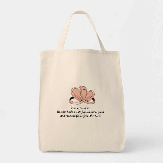 Bolsa Tote Saco de mão para festa de casamento Proverbs 18:22 (Frente)