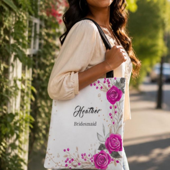 Bolsa Tote Saco de mão para madrinhas rosa e branco (Criador carregado)
