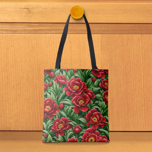 Bolsa Tote Saco de mão Peônias Vermelhas (Tote bag with red peonies)