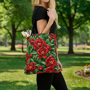Bolsa Tote Saco de mão Peônias Vermelhas