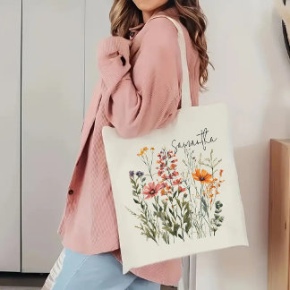 Bolsa Tote Saco de mão personalizado com flores silvestres, p