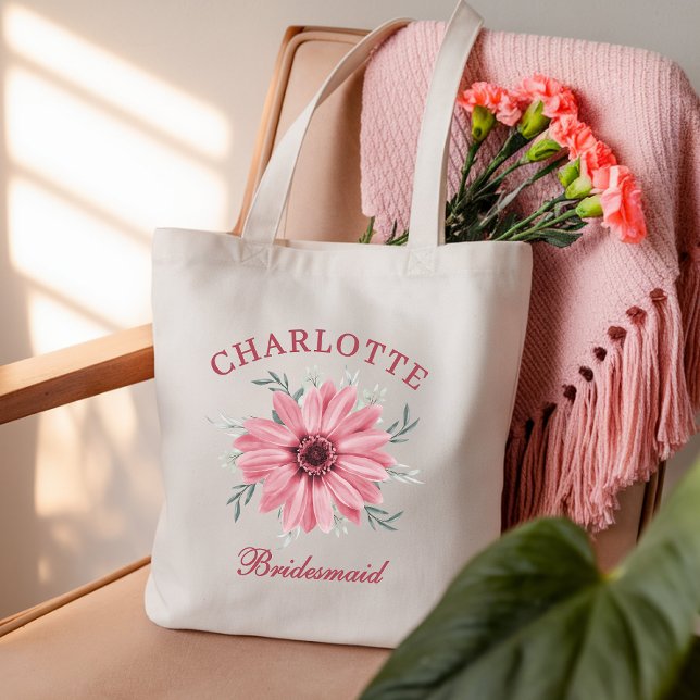 Bolsa Tote Saco de mão personalizado rosa com flores para fes (bridesmaid tote bag, personalized bridesmaid tote, bridal shower tote, wedding party tote bag,)