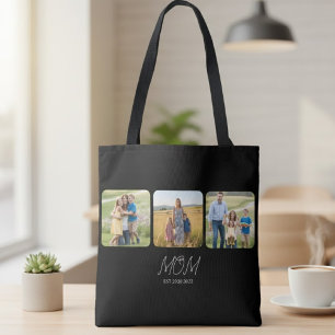 Bolsa Tote Saco de mão preto com escrita Mãe Estabelecida 3 F
