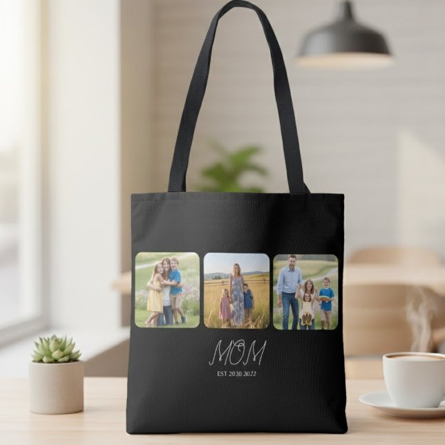 Bolsa Tote Saco de mão preto com escrita Mãe Estabelecida 3 F (Criador carregado)
