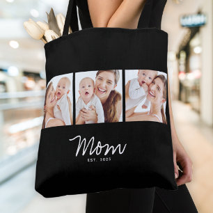 Bolsa Tote Saco de mão preto com o script estabelecido pela m