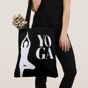 Bolsa Tote Saco de mão preto silhueta da pose da árvore de yo