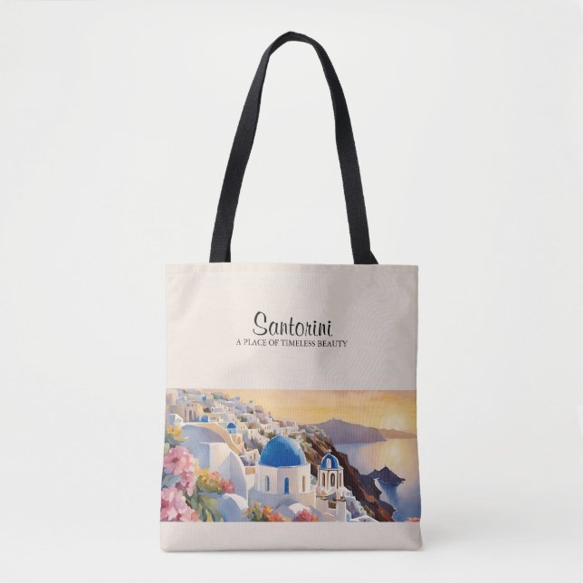 Bolsa Tote Saco de mão Santorini em Aquarela - Beleza Atempor (Frente)