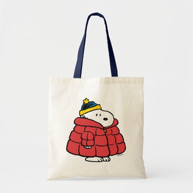 Bolsa Tote Saco de mão Snoopy de Inverno com Casaco Puffer (Frente)