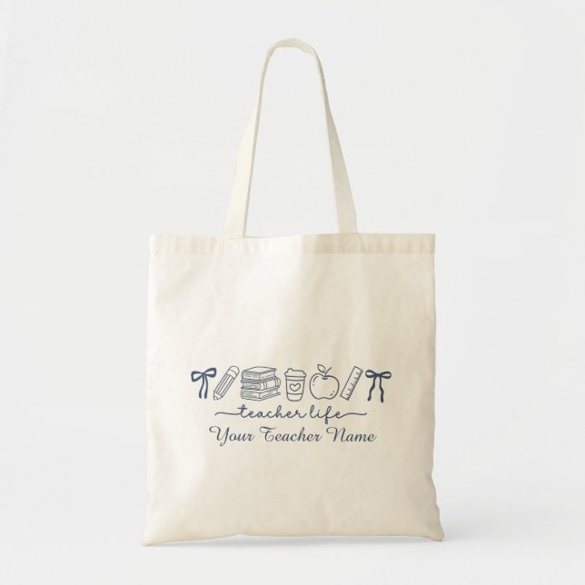 Bolsa Tote Saco de mão Teacher Life | Presente Fofo para Prof (Frente)