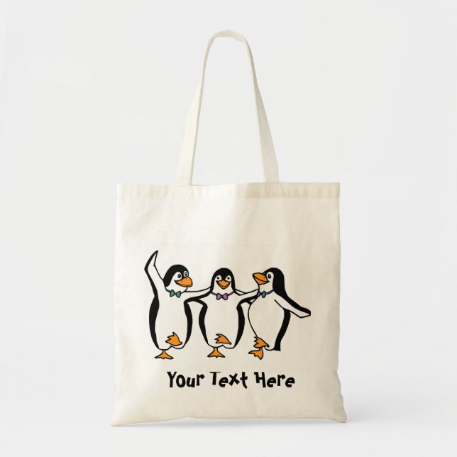 Bolsa Tote Saco de mão Três Pinguins Dançantes (Frente)