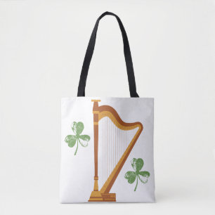 Bolsa Tote Saco de mão Trevo de Três Folhas e Harpa Irlandesa