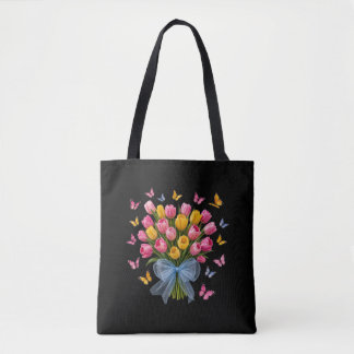 Bolsa Tote Saco de Mão Tulipas & Borboletas