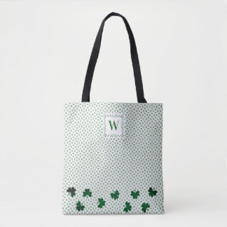Bolsa Tote Saco de mão verde trevo de quatro folhas estampado