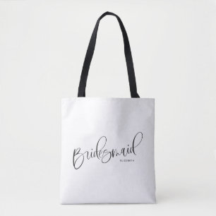Bolsa Tote Saco de Mãos de Dama de Honra Preto Branco Caligra