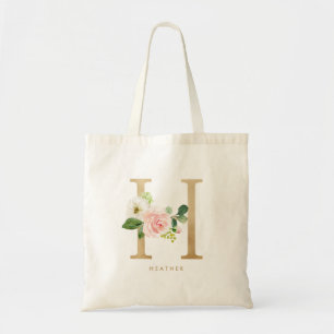 Bolsa Tote Saco de Monograma Floral Peônia Letra H Dama de Ho