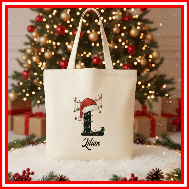 Bolsa Tote Saco de Natal com Antílope e Chapéu de Papai Noel  (Criador carregado)