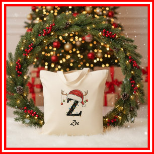 Bolsa Tote Saco de Natal com Antílope e Chapéu de Papai Noel