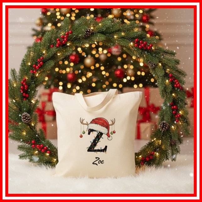 Bolsa Tote Saco de Natal com Antílope e Chapéu de Papai Noel  (Criador carregado)