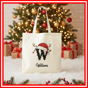 Bolsa Tote Saco de Natal com Antílope e Chapéu de Papai Noel